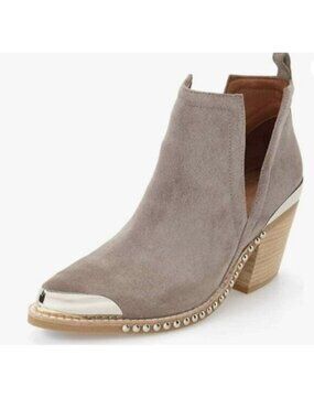 YDN Women's Low Heeled Ankle Boots Cowboy Booties Cutout with Metal Toe Grey